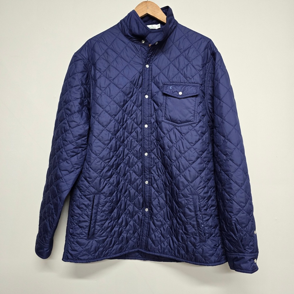 Criquet Quilted Snap Front Jacket Mens XL Navy Blue Preppy Lightweight Classic